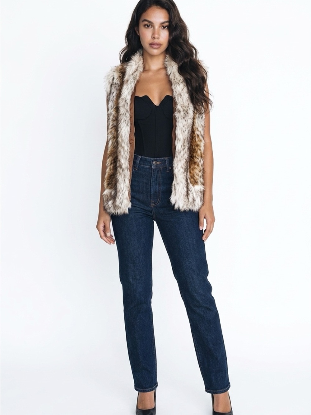 Cache Brown Vest with Cream Faux Fur Trim